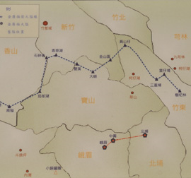 Distribution map of defense lines in southeastern suburb of Hsinchu