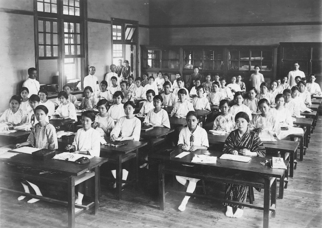 Female students in class